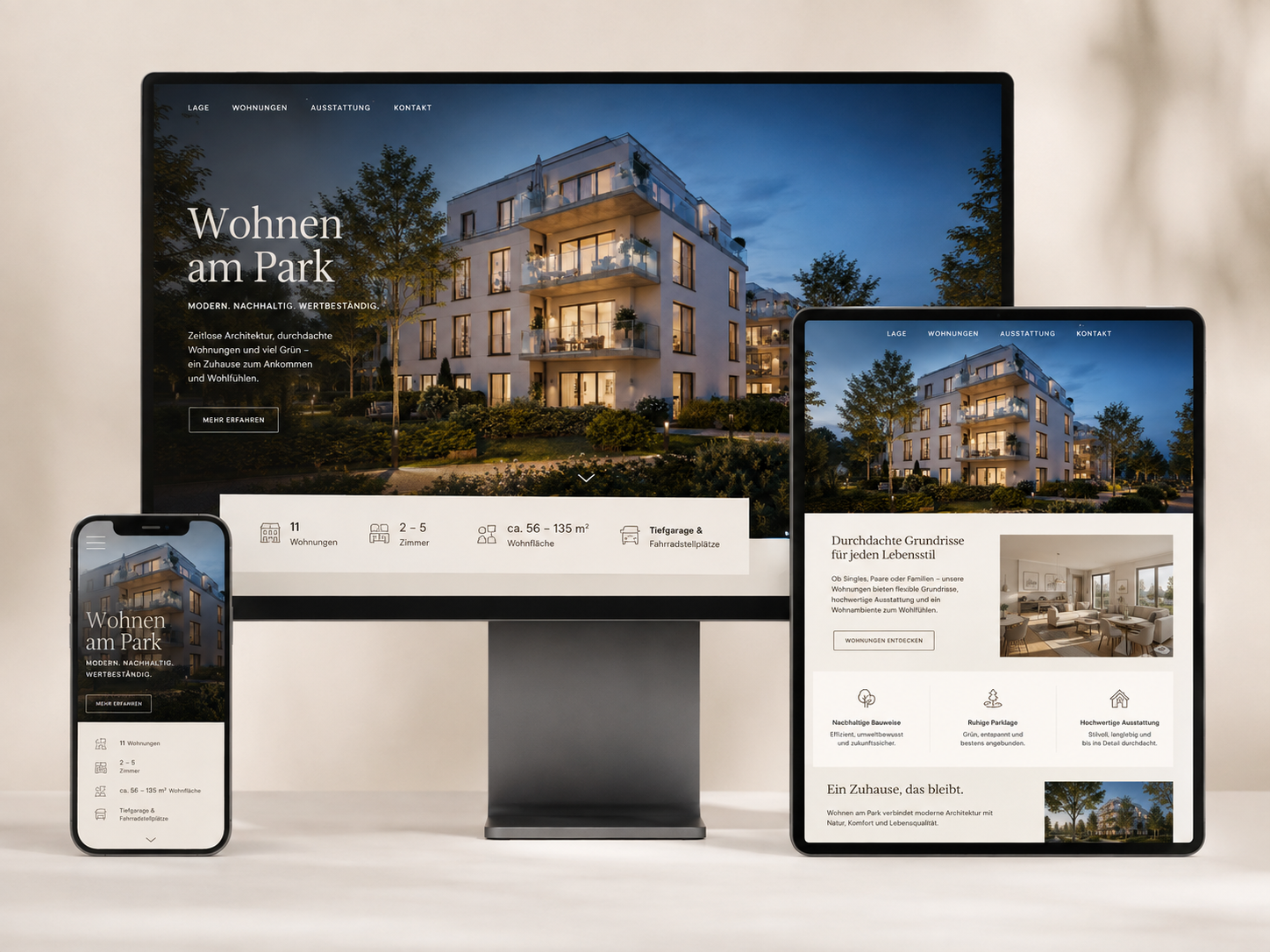 Responsive Projekthomepage für ein Neubauprojekt